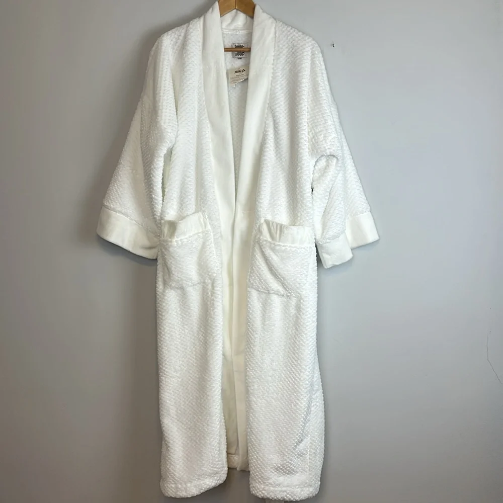 NEW Keiki Co. Luxury Long Spa Robe SM White Plush Kimono Style Bathrobe USA Made - Picture 6 of 16